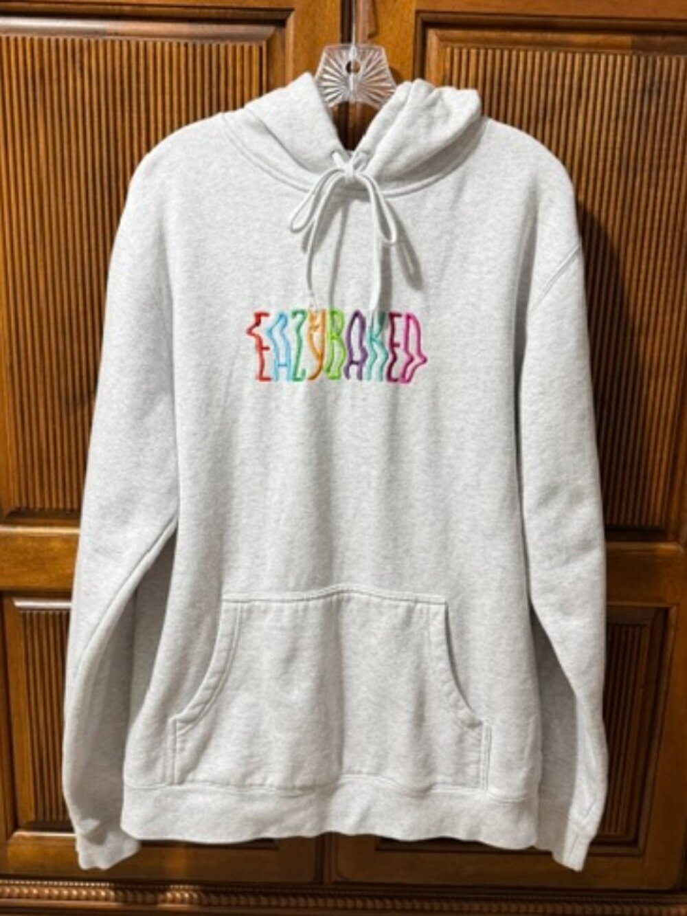 Official EAZYBAKED AS Colour Stencil Gray Hoodie Embroidered Festival Merch Lrg
